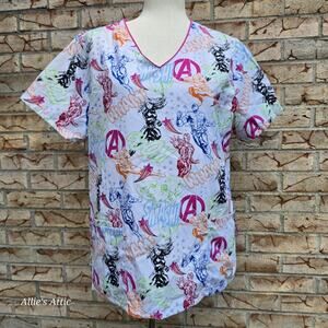 Marvel Avengers Pediatric Nurse Pink Womens Pink Super Hero Scrub Top Pockets M